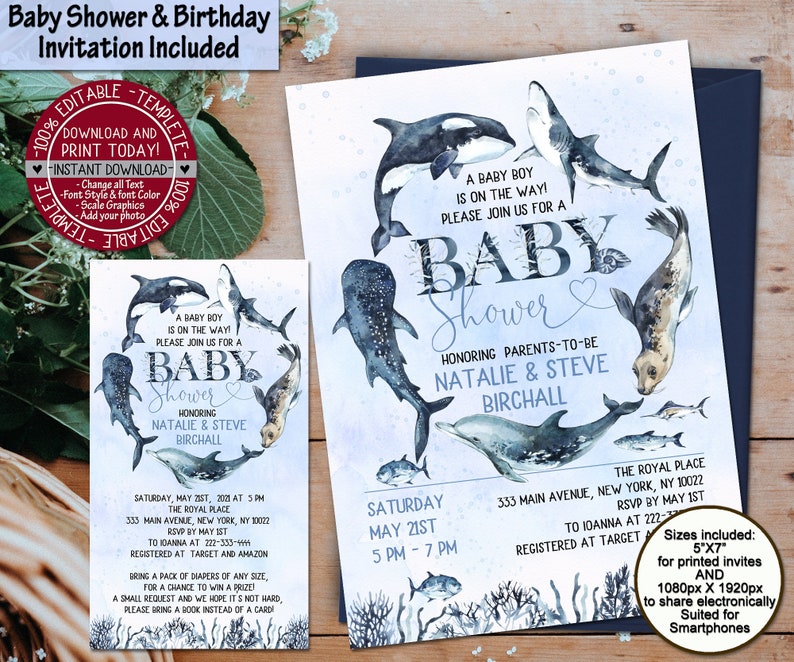 Under the Sea Baby Shower Invitation Boy Birthday Invite Ocean Etsy
