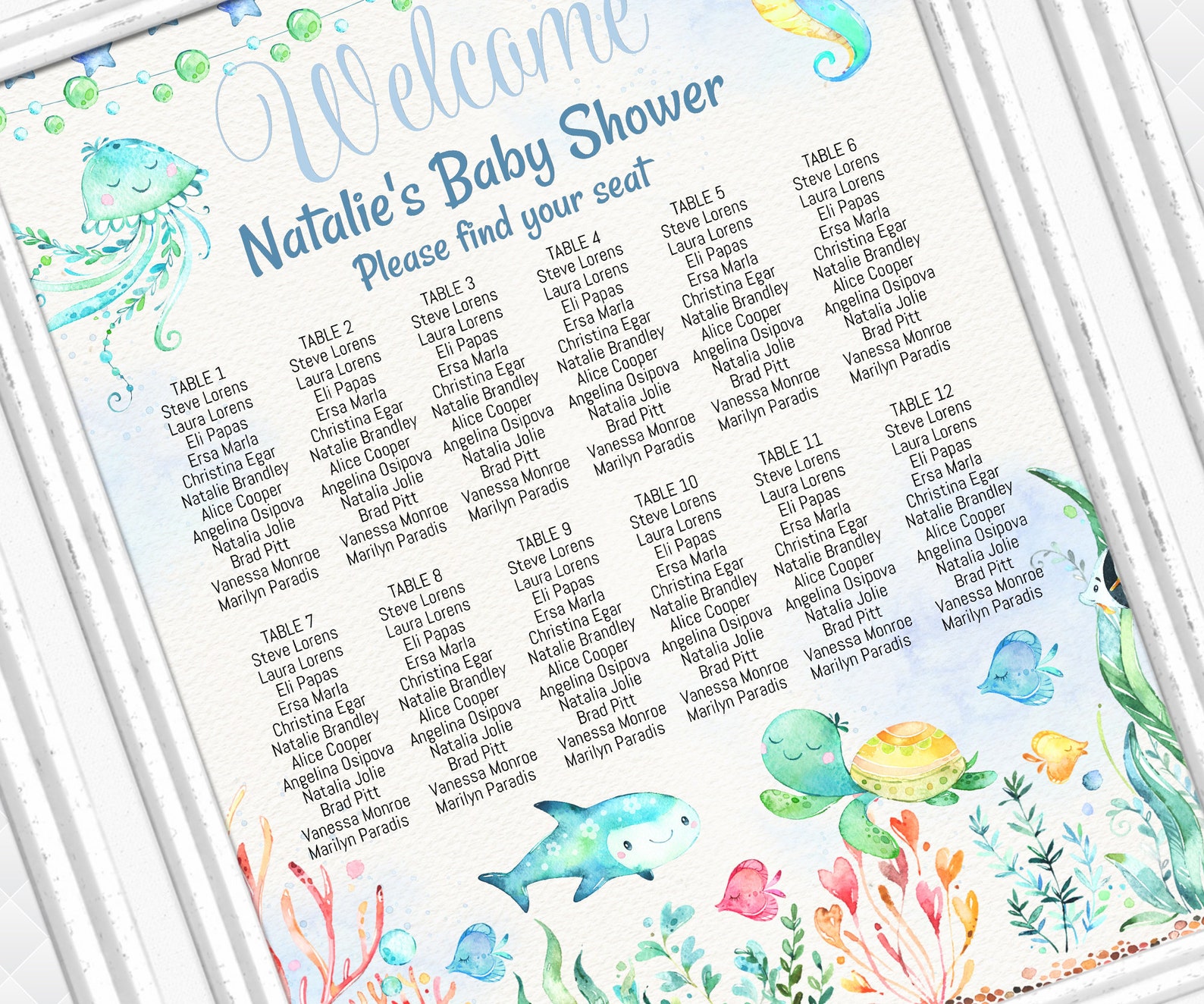 Under the Sea Seating Chart Template Editable Oceans Seating Chart Sign