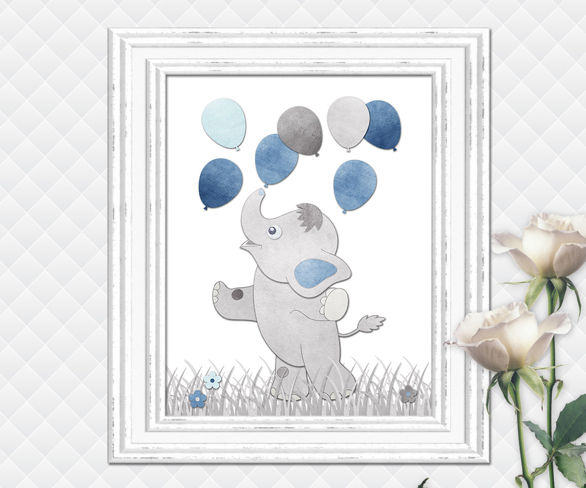 Blue elephant Nursery art kids room wall decor print baby boy Etsy