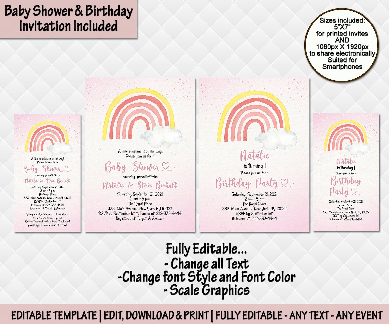 Rainbow Baby Shower Invitation Birthday Invite Printable Etsy UK