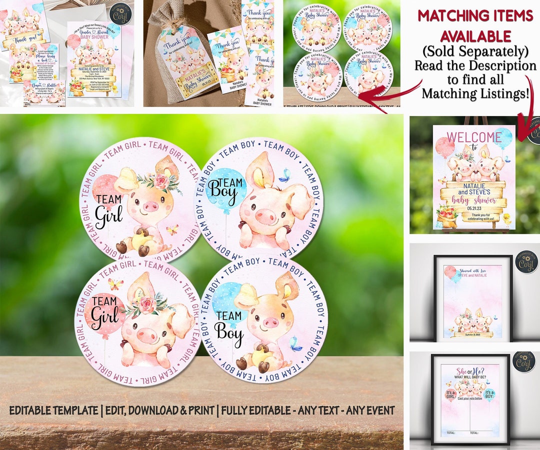 Pigs Gender Reveal Party Voting Tags Gender Reveal Party Game Team Girl Team Boy Printable
