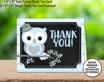 Owl Folded Tent Thank you Card baby Shower Thank you card Birthday Thank you card baptism Thank you card Tent Thank you Card