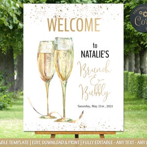 Brunch and bubbly Bridal shower Welcome Sign bachelorette Christmas party editable template wedding shower decoration bridal shower Decor