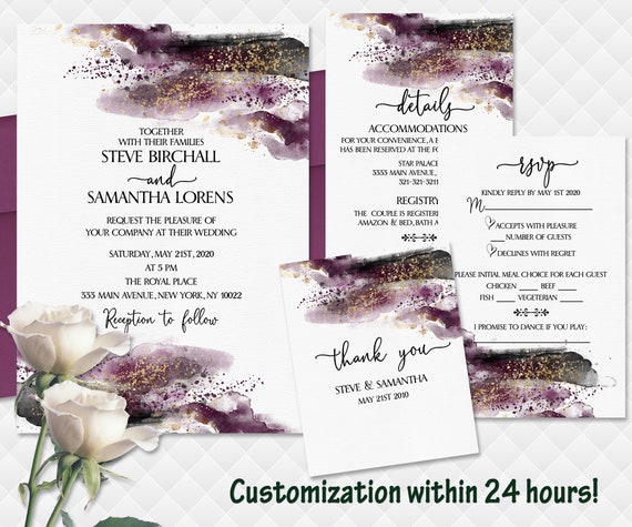 Vibrant Watercolor Wedding Invitation Suite Rainbow Set with RSVP card and Accommodations Card Digital File or Printed Invitations Modern