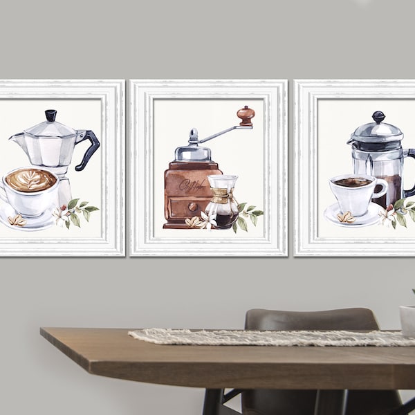 Kaffee Wand Dekor Kaffee Poster But first Coffee Art Küche Aquarell Dekoration Interior Kunstwerk Kaffee Drucke Set Kaffee Poster Geschenk