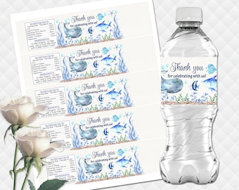 Under the sea water Bottle Labels baby shower water stickers ocean Bottle Wrappers baby shower Favor bottle wrappers