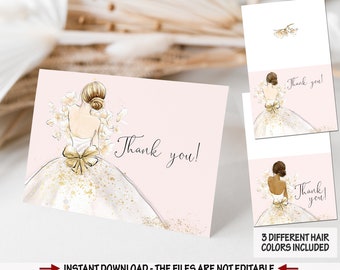 Bride Thank you card Princess Wedding Dress Thank you cards Bridal shower Thank you tented thank you card