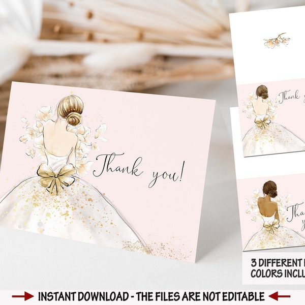 Bride Thank you card Princess Wedding Dress Thank you cards Bridal shower Thank you tented thank you card