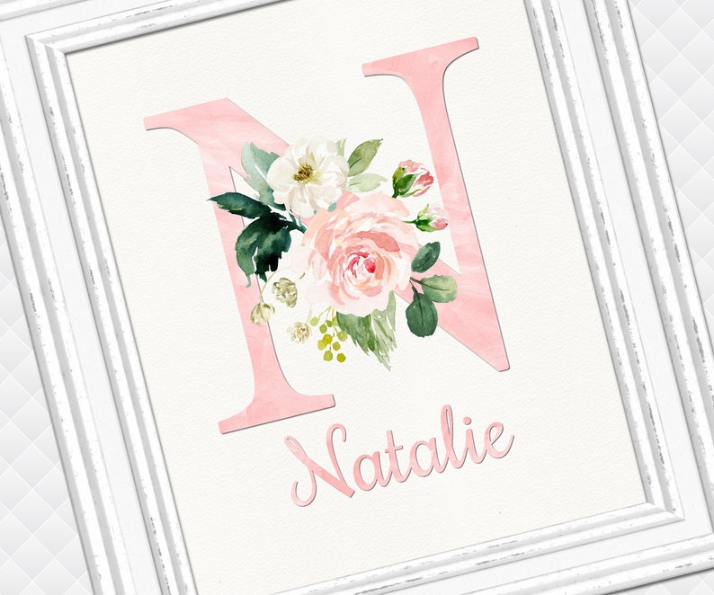 Floral Nursery Wall Art Name Nursery Decor Boho Pink Roses Etsy