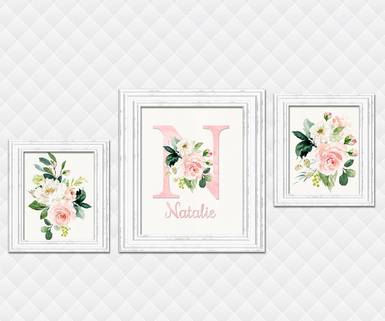 Floral Nursery Wall Art Name Nursery Decor Boho Pink Roses Etsy
