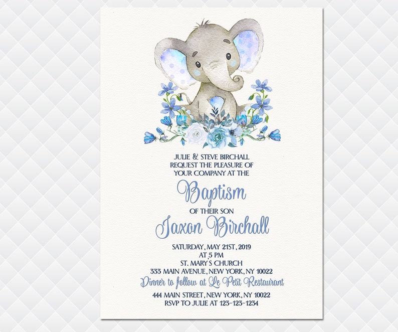 Baptism Invitation Template elephant Christening Invite Etsy