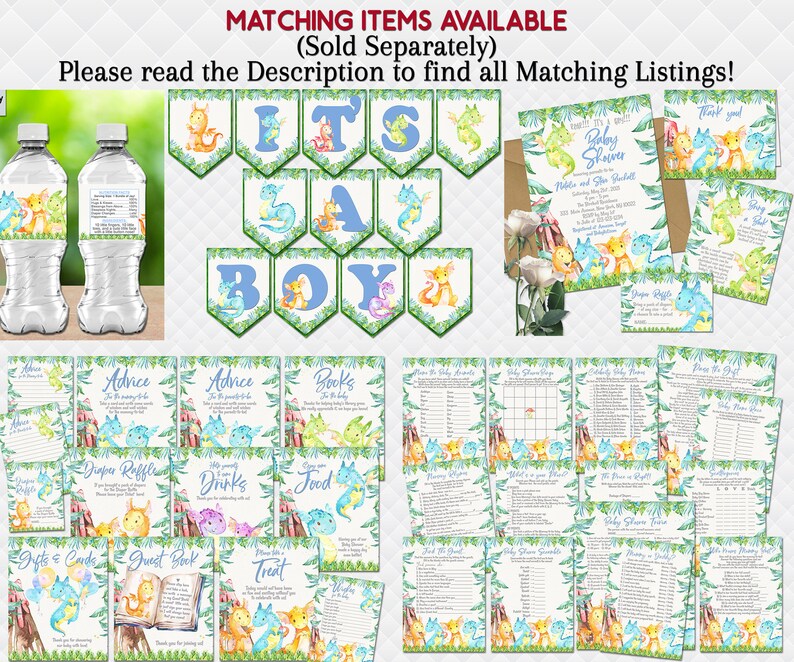 Dragons Water Bottle Labels Baby Shower Water Stickers Jungle Etsy