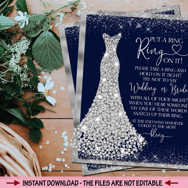 Put a ring on it Don's say wedding bride The Ring Game Sign Printable navy diamond dress Bridal Shower Bachelorette Hens Party ring