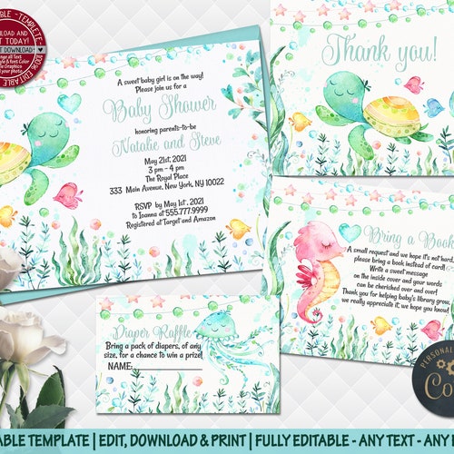 EDITABLE Sea Turtle Baby Shower Welcome Sign Under the Sea | Etsy
