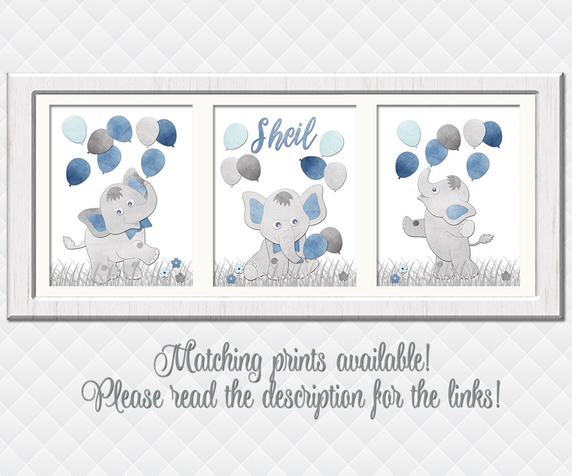 Blue Elephant Nursery Art Kids Room Wall Decor Print Baby Boy | Etsy