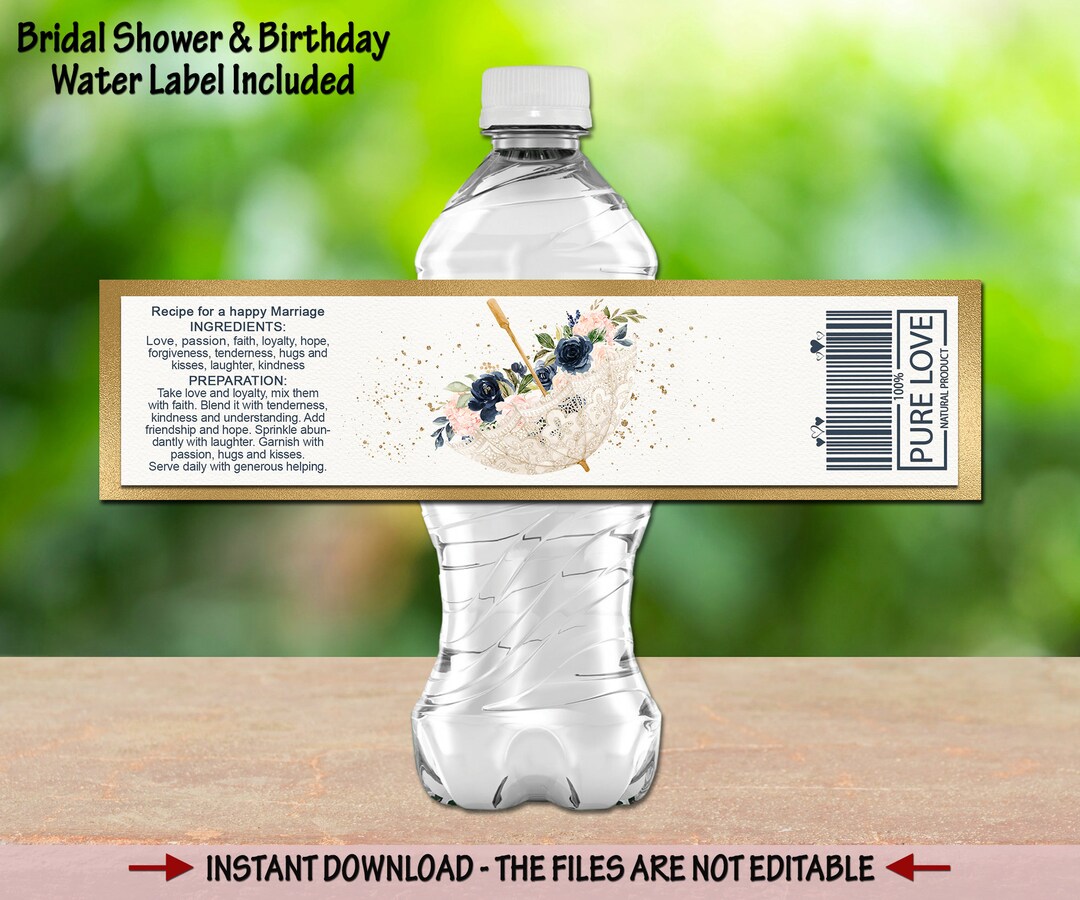 Umbrella Water Bottle Labels Bridal Wedding Shower Birthday Etsy