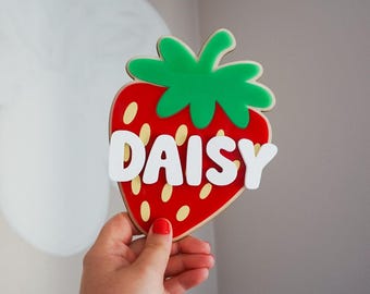 Strawberry Name Sign | Children's Room Decoration | Fruit Theme | Wall Art