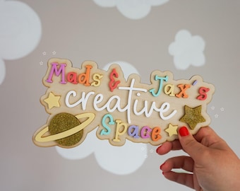 Personalised Playroom Sign | Creative Space Plaque | Space Theme