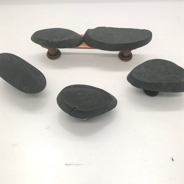 Black lake stone knobs, black rock knobs, flat black stone knobs, shiny stone knobs, black knobs, lakeshore knobs, beach side knobs