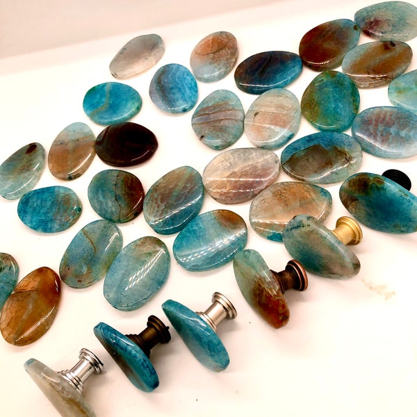 Aquamarine agate knobs, 25% off! At purchase, blue ocean knobs, oval agate knobs, kitchen knobs, bath beach knobs, ocean blue knobs