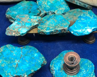 Blaue Jaspis Knäufe: Cabin Kitchen Bad Remodel, Slab Rock Knobs, Steingriffe