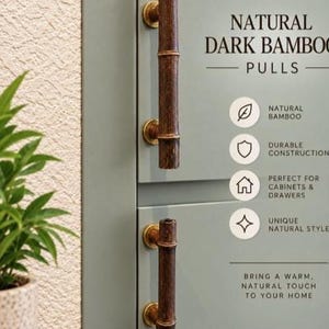 Dark Bamboo Cabinet Pulls & Knobs, Custom Sizes, Waterproof Wood Hardware