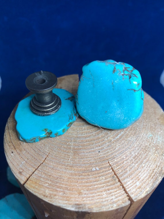 Boutons Argent Faits Main Avec Incrustation Turquoise - Style Nevada