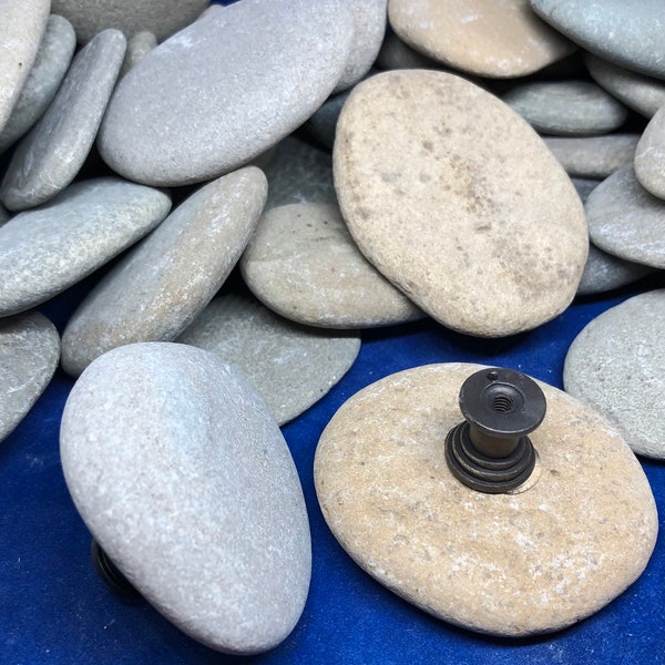 Seashore stone knobs, ocean rock knobs, flat tumbled sea stone knobs, light colored rock knobs, ocean knobs, sea knobs, collectible sea rock