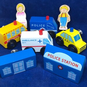 Wooden Vehicle Toy Knobs: Fire Truck, School Bus, Police Car, Work vehicles toy handles