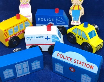 Wooden Vehicle Toy Knobs: Fire Truck, School Bus, Police Car, Work vehicles toy handles