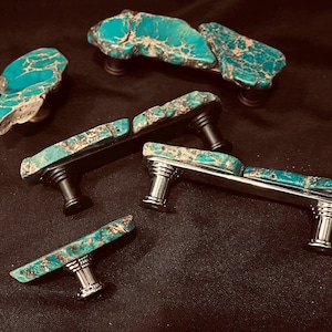 Aqua Terra Jasper Knobs: Rustic Freeform Gemstone Cabinet Hardware