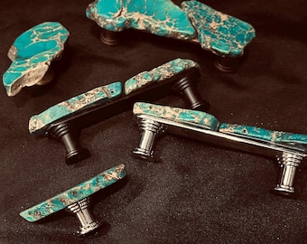 Aqua Terra Jasper Knobs: Rustic Freeform Gemstone Cabinet Hardware