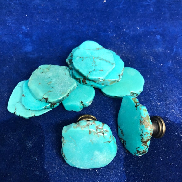 Turquoise knobs, Magnesite turquoise knobs, 1 1/2" slab knobs, gem knobs, stone knobs, rock hooks, Arizona knobs, southwestern knob