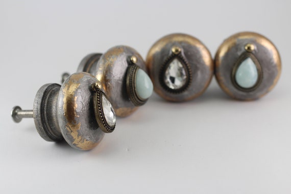 Shabby Chic Drawer Knobs Jeweled Knobs And Pulls Golden Etsy