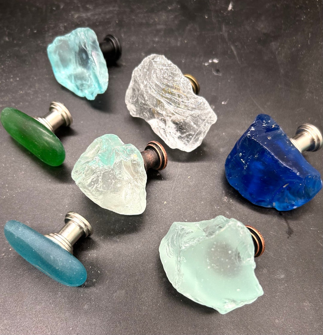 Sea Glass Knobs, 25 Off Ocean Glass Knobs, Tumbled Glass Knobs, Glass Knob, Beach House Knobs
