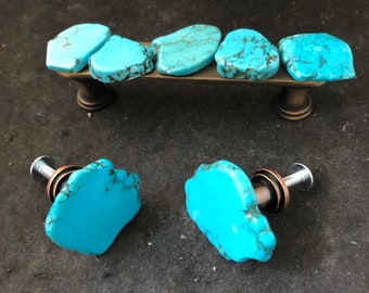 Turquoise knobs, small turquoise knobs, turquoise slab knobs, gem rock knobs, southwestern knobs, Arizona knobs, blue turquoise knobs