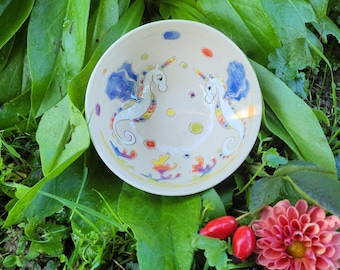 pottery bowl, seahorse, unicorn, cereal bowl