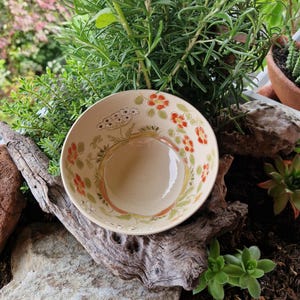 Getöpferte Schale Schälchen, Müslischale, Dessertschälchen,Blumenwiese, Heckenrose