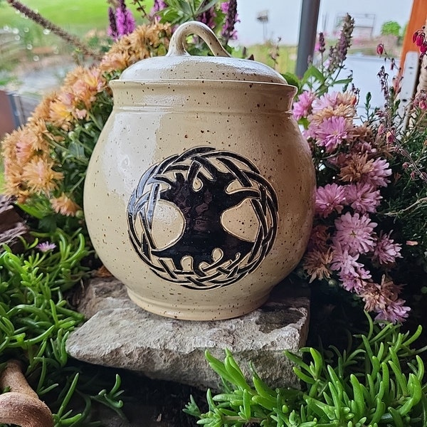 Pot à ail en poterie, Yggdrasil, arbre de vie, pot à oignon