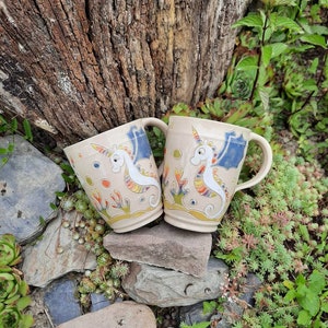 pottery cup with seahorse, unicorn, approx. 250 ml