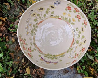Keramisk skål, litet fat, serveringsskål med blomsteräng, salladsskål