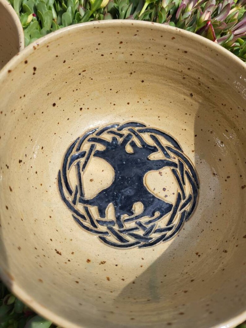 Pottery bowl, cereal bowl with Celtic knot, tree of life, Yggdrasil approx. 500ml image 3