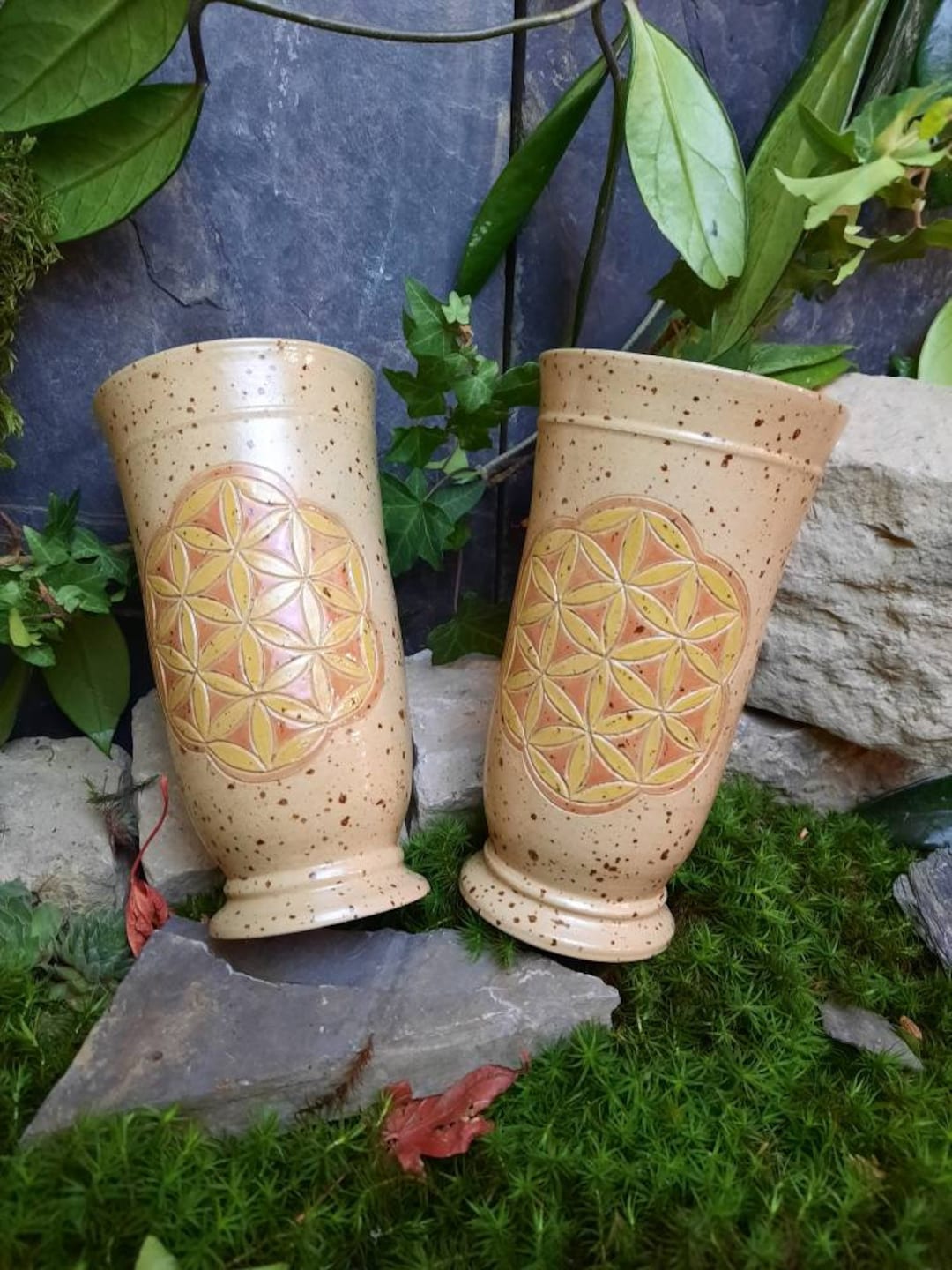 Getöpferter Becher XXL Blume des Lebens Lebenblume - Etsy.de