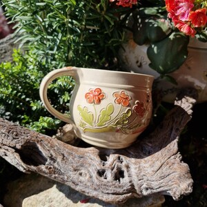 Pottery mug, flower meadow design, approx. 250 ml