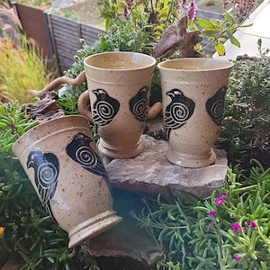 pottery mug, Odin&#39;s ravens, Celtic knot, ornament, mead, Larp, approx. 250 ml