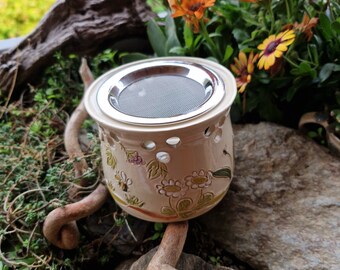Brûle-encens en poterie, avec tamis, prairie fleurie, herbes, tamis 8 cm