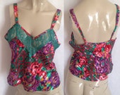 Victoria 39 s Secret cami, lacy camisole, sheer, rainbow roses, festival - Coachella style, size Small Medium - vintage American lingerie