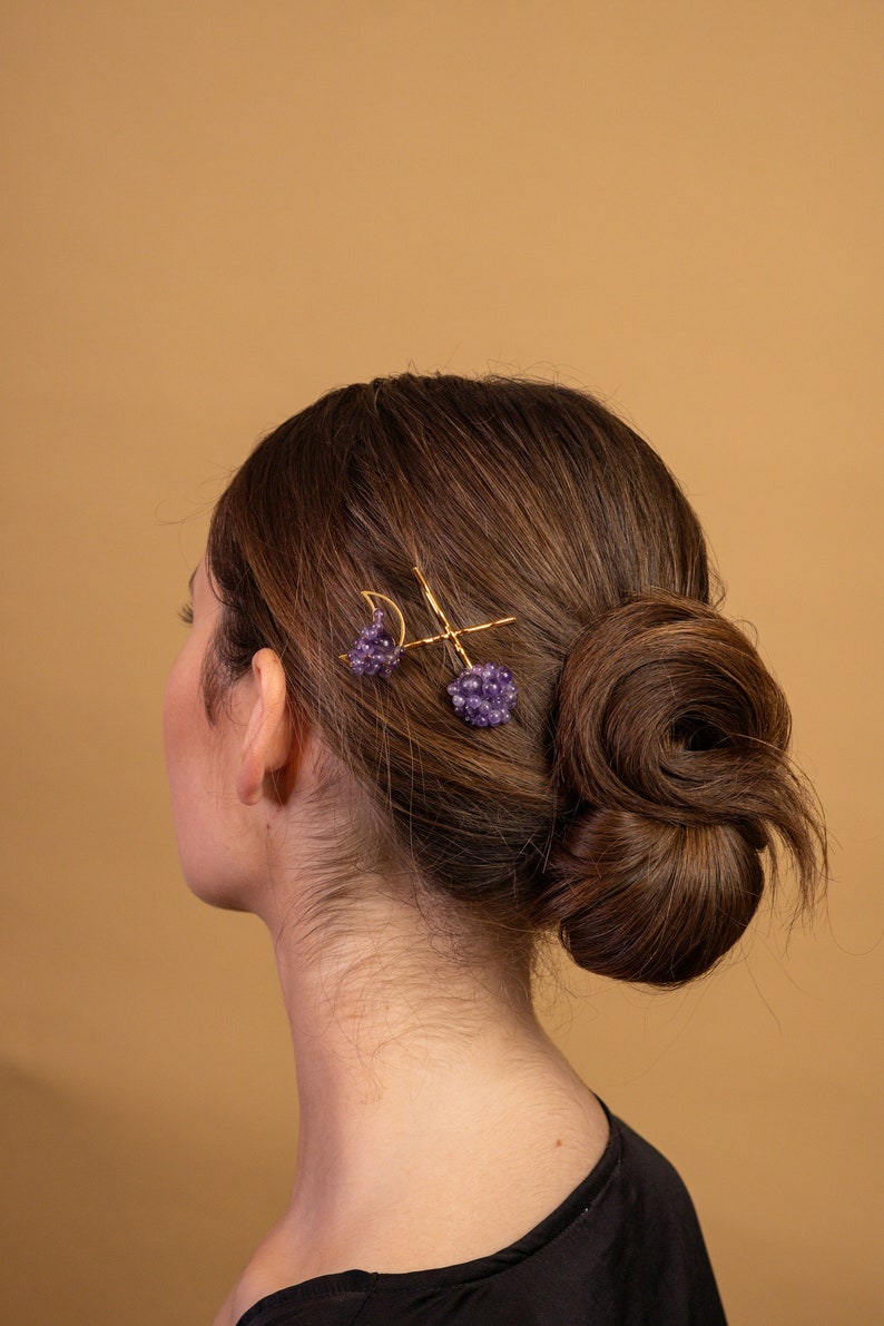 Charming delicate amethyst cluster hair pins image 4