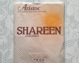 Aristoc Shareen nylon stockings, seamless, sheer stretch, Black, size 8 1/2 - 9 - vintage British hosiery
