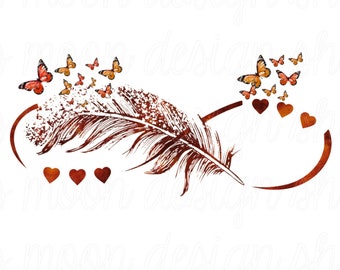 Infinity Feather with Butterflies and Hearts png Sublimation Design PNG Instant Download Digital Download File png